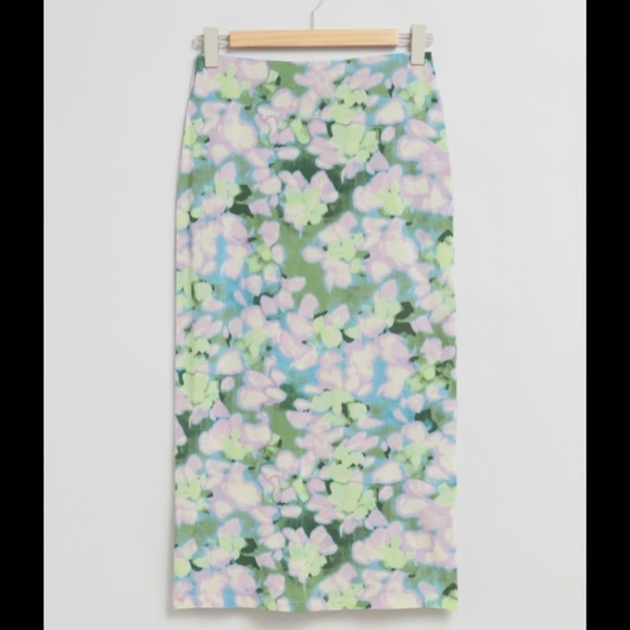 & Other Stories floral midi skirt pencil NWT watercolor‎ stretching casual sz XS - Picture 2 of 10